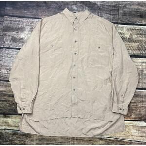 VTG Heartland Shirt Mens 2XL Silk Button Down Pockets Beige